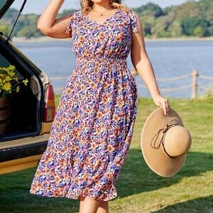 Hanna Nikole Plus Size Maxi Floral Dress Womens Pockets 20W